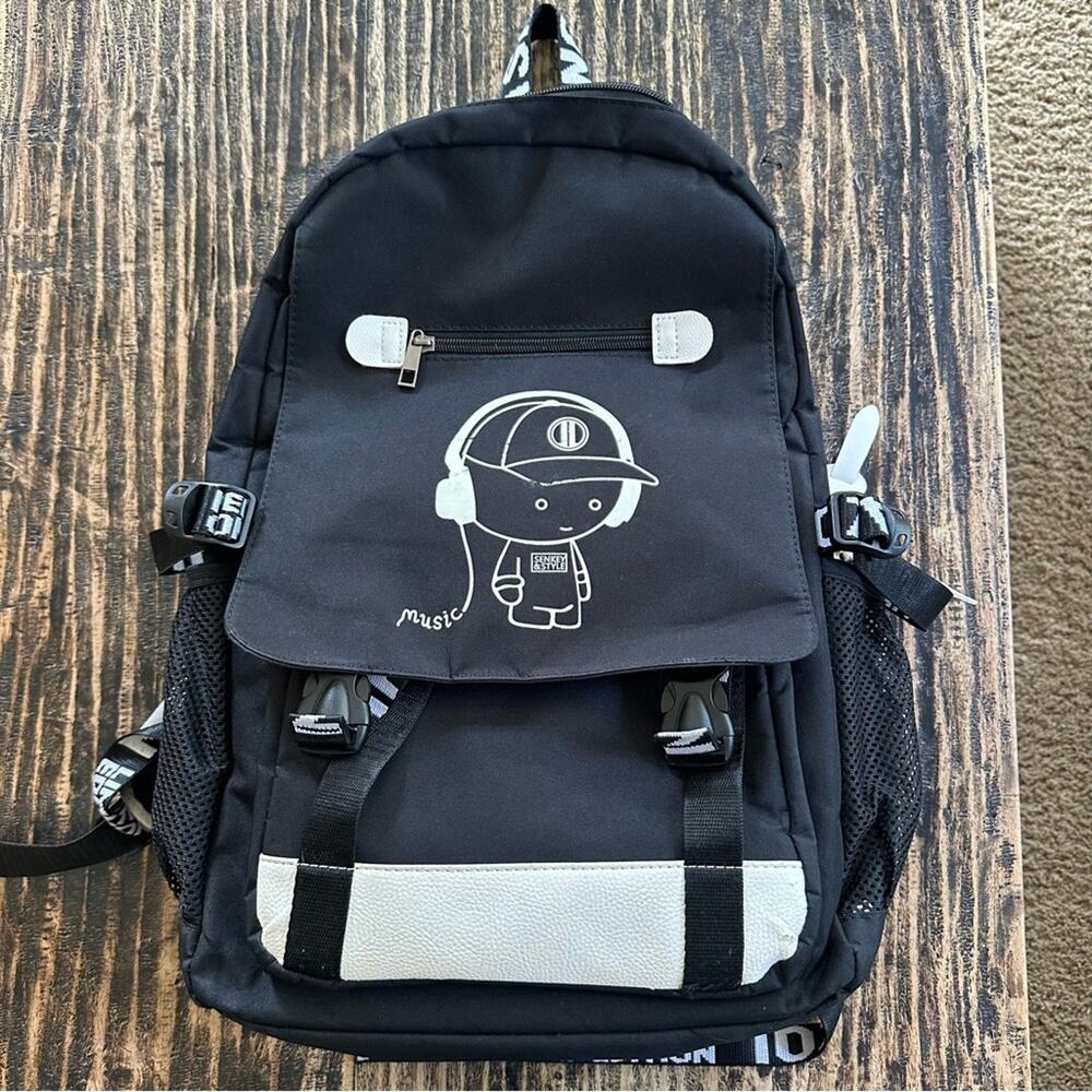 Black Backpack with reflective anime Graphic - Picture 2 of 11